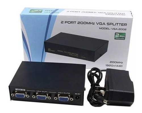 Vga Splitter 2 Puertos Soporte 1920x1400 Resolución 250mhz