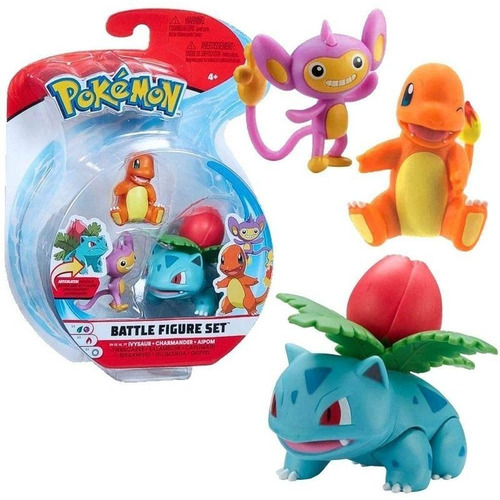 Pokémon Figure Pack 3  Ivysaur, Charmander E Aipom - Sunny