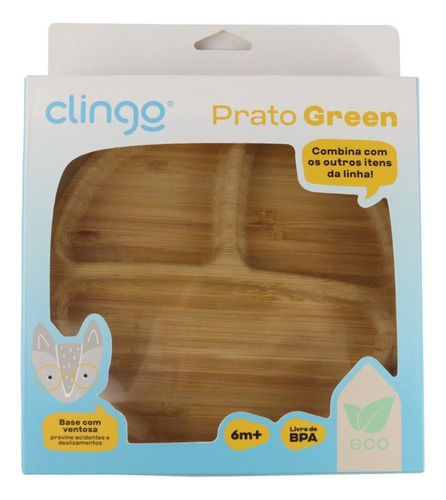 Prato Com Ventosa Green Eco Bambu Infantil Animais Clingo