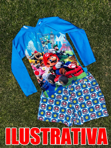 Traje De Baño Minecraf Creepers Kit Short Y Playera Azul 8