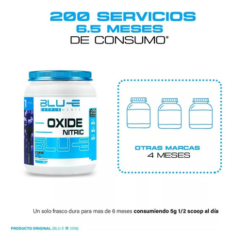 Óxido Nítrico Blu-e 1 Kg 200 Serv Varios Sabores Pre Entreno Moras