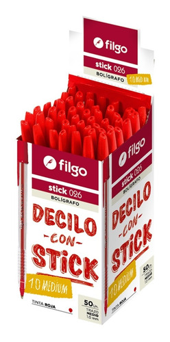 Caja X 50 Lapicera Boligrafo Birome Filgo Stick 026 1.0 Rojo