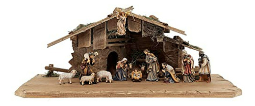 Nacimiento Con 13 Figuras De Madera Pintadas, 9.5 Cm.