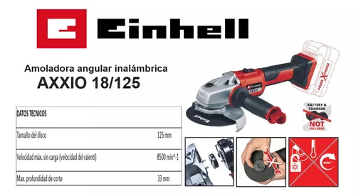 Amoladora a batería EINHELL Axxio 18v 125mm. Sin cargador/batería.