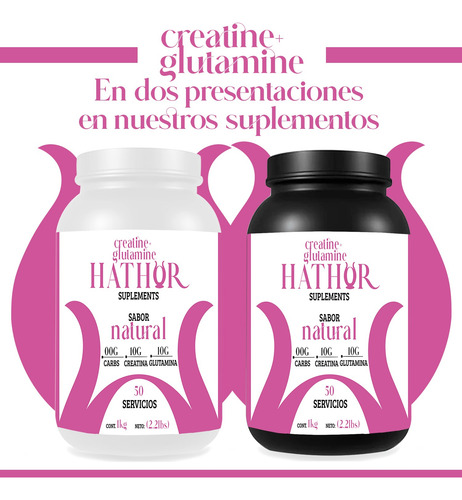 Creatina + Glutamina Hathor 1 Kg 50 Servicios Pre Entreno Natural