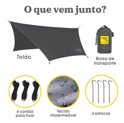 Toldo Teto Camping Portátil Para Rede - Portable Style Cor Cinza
