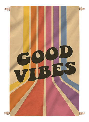 Tapiz De Pared C/ Varillas Y Topes Madera 45x70cm Good Vibes