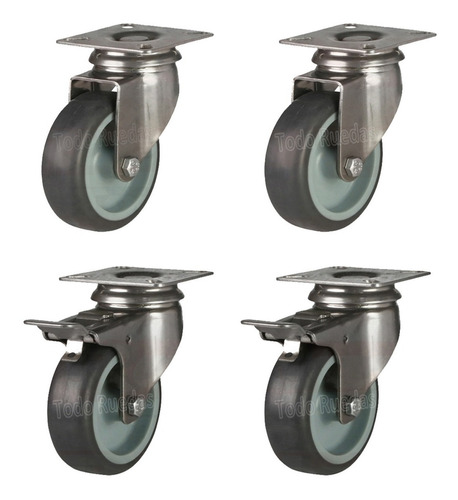 4 Ruedas Giratorias 2 Con Freno 75mm No Marcan 60kg C/u