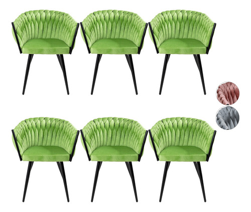 Set 6 Sillas Comedor Tejidas Terciopelo Modernas Elegantes Estructura De La Silla Negro Asiento Verde