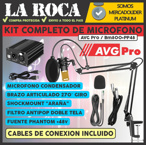 Kit Locucion Radio Mic Condenser Fuente Phantom Acc Cuotas