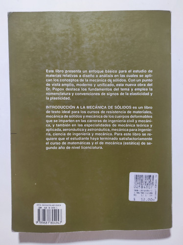 Introducción A La Mecánica De Los Sólidos. Egor P Popov (Reacondicionado)