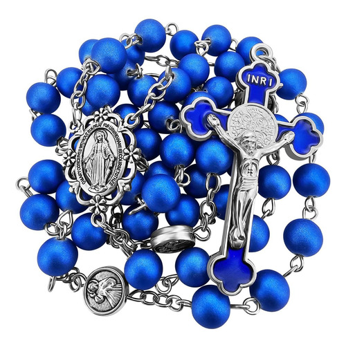 Talisman4u Rosario Azul Real Collar Católico Para Hombres De