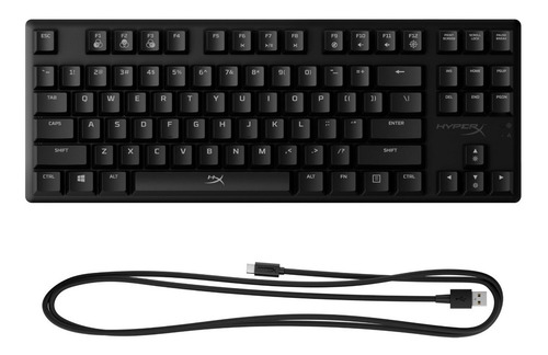 Teclado gamer HyperX Alloy Origins Core QWERTY Aqua inglés US color negro con luz RGB