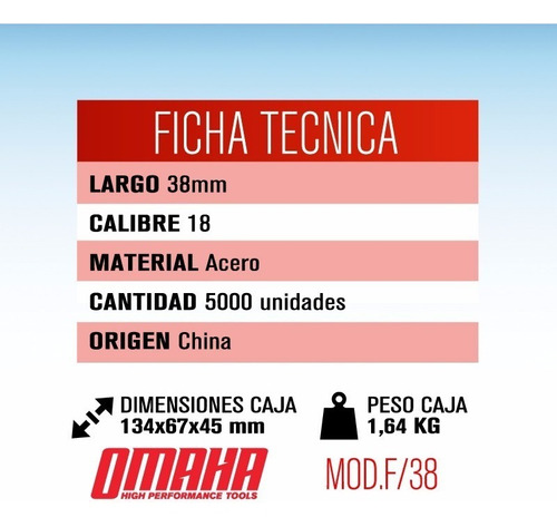 Imagen 2 de 7 de Clavos Para Clavadora Neumática 38 Mm Calibre 18 X 5000 Omah