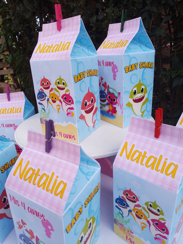 Bolsitas Milk Box Baby Shark Golosineras X35 Cumpleaños Nena
