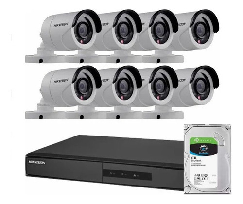 Kit Seguridad Hikvision Dvr 8 +1tb + 8 Camaras 2mp Ext Ip 66