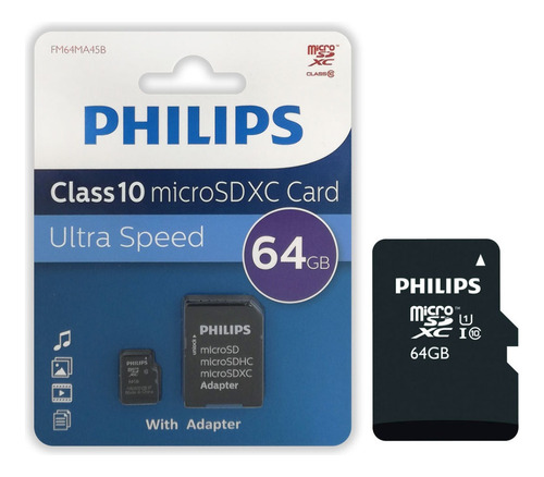 Tarjeta Micro Sd Xc Class 10 - 64 Gb Philips