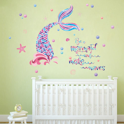 Runtoo Pegatinas De Pared De Sirena Para Dormitorio De Niñas