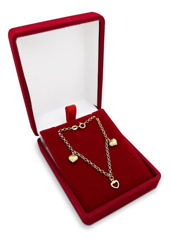 Pulseira Portuguesa Em Ouro 18k Com Berloques Corações Comprimento 19 Cm Cor Amarelo