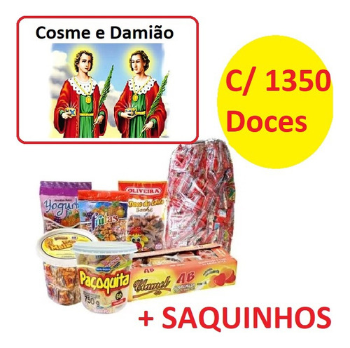 Kit C/ 1350 Doces Cosme E Damião + Sacos P/ 150 Pessoas
