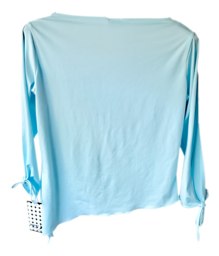 Blusa Azul Cielo, Asimétrica, Manga Abierta, Cuello Drapeado (Usado)