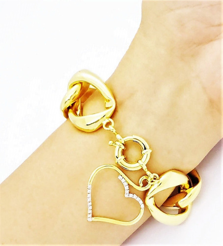 Pulseira Feminina Com Pingente Coração Banhada A Ouro 4621b