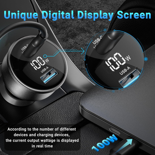 Topadre Cargador De Coche Usb C De 100 W Con Pantalla, Adapt
