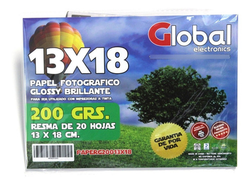 Papel Foto Global Glossy 13 X 18 200 Gramos X 100 Hojas