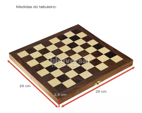 Jogo De Xadrez Dobrável Dama + Gamão Tabuleiro Madeira 29x29