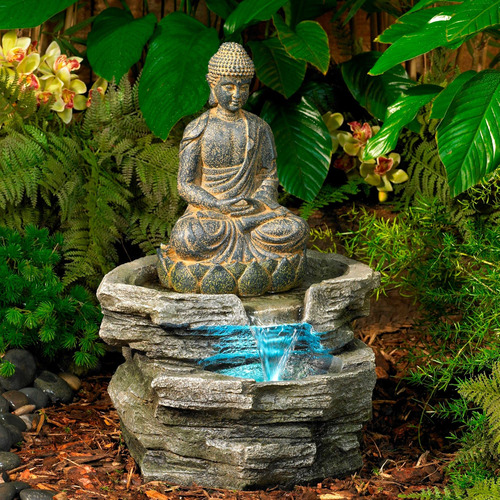 Fuente Agua Rustica Zen Para Exterior 21  Alto Luz Led Patio