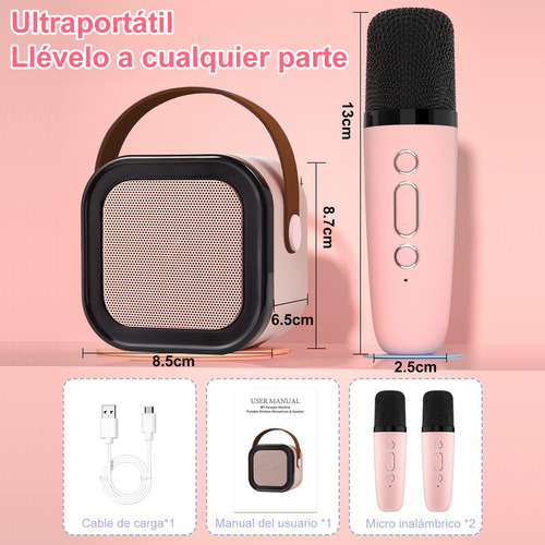 Anpro Karaoke para niños con 2 Wireless Micrófonos 5.3 Bluetooth Version Apto para Niños y Niñas de 3 A 12 años Anpro-klok-01 Rosa