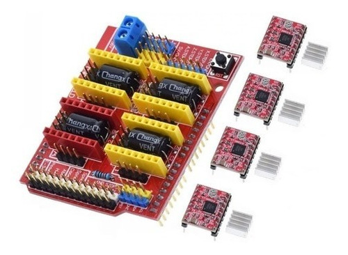 Cnc Shield 4ejes + 4pzas Driver A4988 Compatible Con Arduin