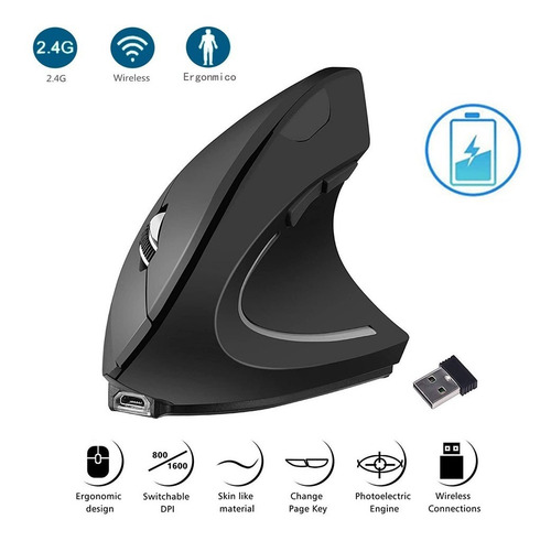 Mouse Vertical Inalámbrico 2.4g Ergonómico, Recargable