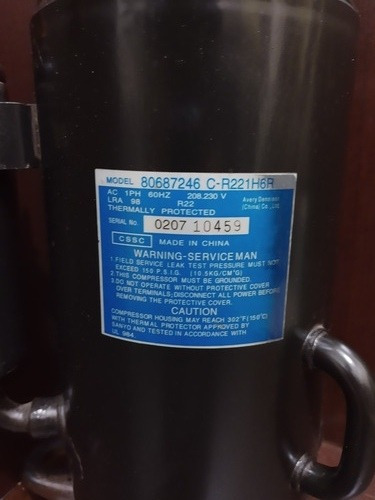 Imagen 2 de 2 de Compresor 3 Toneladas Rotativo R22 220v 1ph