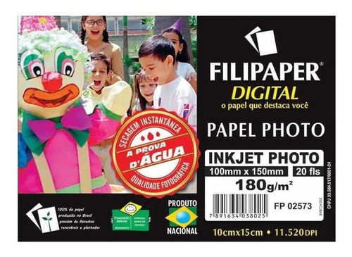 Papel Foto Filipaper Ink Jet Photo 10x15 180gr 20 Fls