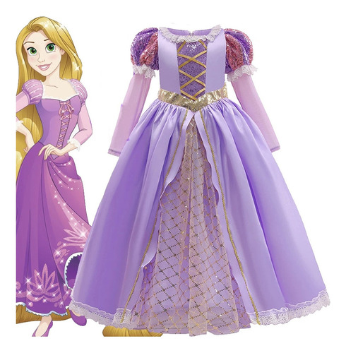 Disfraz De Princesa Rapunzel Para Niñas, Vestido De Manga Co