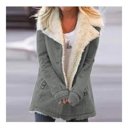 Abrigo De Felpa Con Solapa Grande A La Moda For Mujer En K