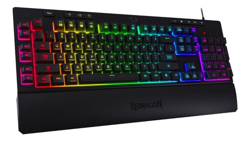 Teclado gamer Redragon Shiva K512 RGB QWERTY español latinoamérica color negro con luz RGB