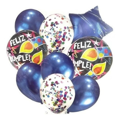 Set 9 Globos Estrella Metalizados Confetti Perlados Colores