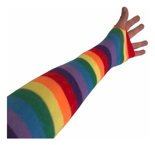 Arcoiris . Guantes Tejidos Sin Dedos Al Codo Arcoíris
