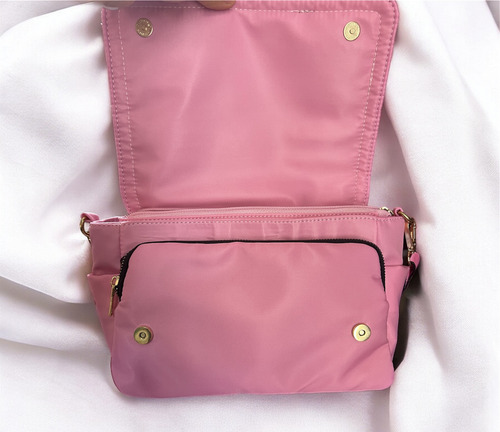 Bolso Crossbody Color Rosa 6 Compartimientos ( Cristanza )