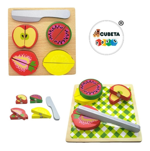 Juguete Madera Tablita Chica Corta Frutas C/iman Y Encastre