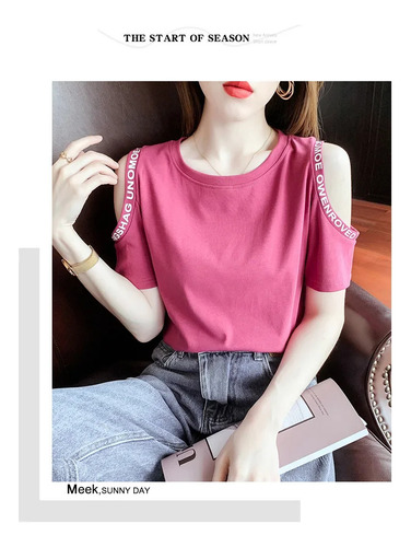 Camiseta De Algodón Con Hombros Descubiertos Top De Verano D