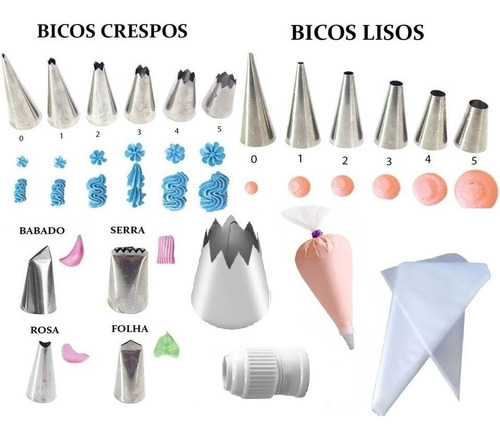 16 Bicos Inox+bico Churros Grande+ Adaptador + 3 Sacos 37 Cm