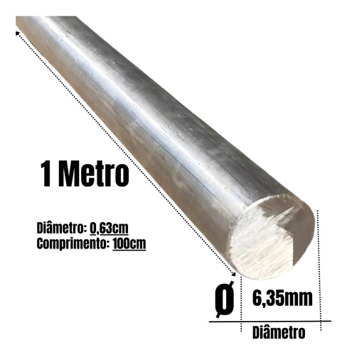 Barra Redonda Maciça Aço Inox 304 1/4 - 6,35mm 1 Metro 2und