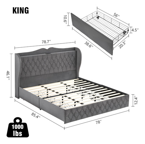 Bed Frame Idealhouse King Size C/ Cabecera Alta Grey