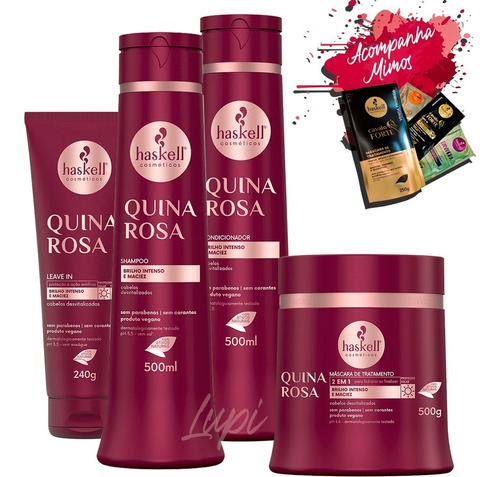  Kit Haskell Quina Rosa Sh Cond Máscara 500g + Leave-in 240g