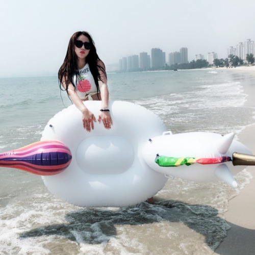 Inflable Piscina Playa Mega Unicornio Con Asiento Resistente Blanco