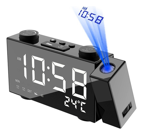 Espejo Led Despertador Proyector De Mesa Alarma Digital