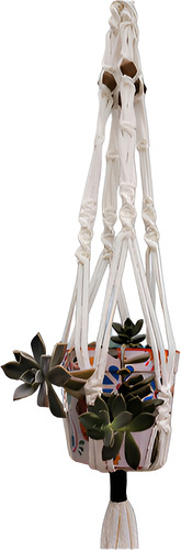Colgante Porta Maceta En Tejido En Tecnica De Macrame Blanco
